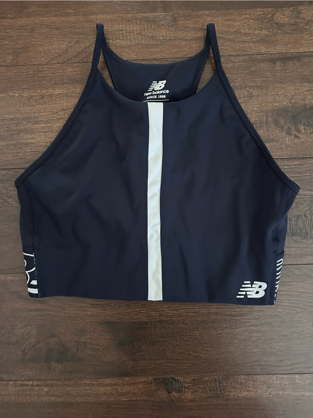 New Balance Navy Swim Brief with White Center Stripe - Picture 1 of 4